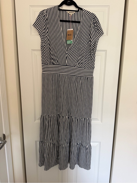 Boden Dresses & Skirts - Boden Navy and White Striped V-Neck Tiered Dress- NWT